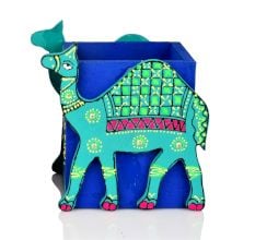 Handcrafted Wooden Camel Motif Pen Stand